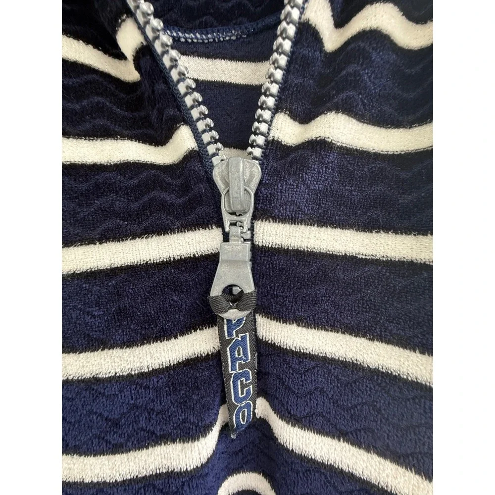 Paco Sport Vintage Quarter Zip Pullover Navy Blue White Striped Fleece XL